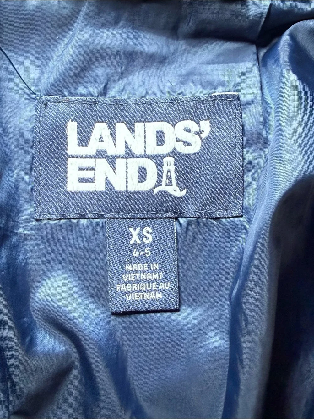 Lands' End Puffer Jacket Kids Size XS 4-5 Blue Full Zip Hooded Pockets School